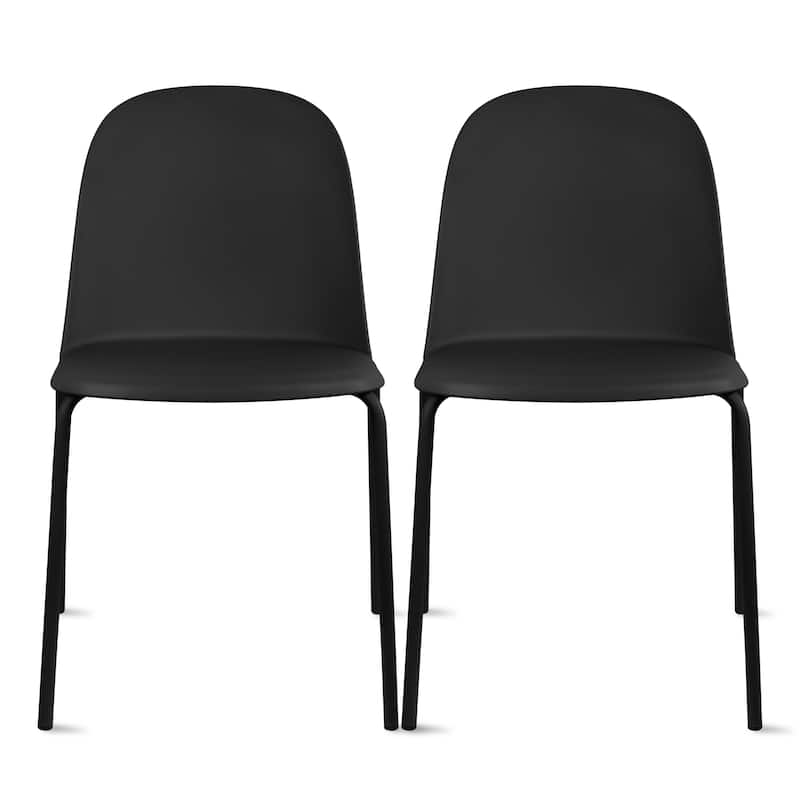 Set of 2 Plastic Dining Chairs For Kitchen Office Business Cafe Guest Waiting Room Event Party Outdoor Patio Hotel - Black