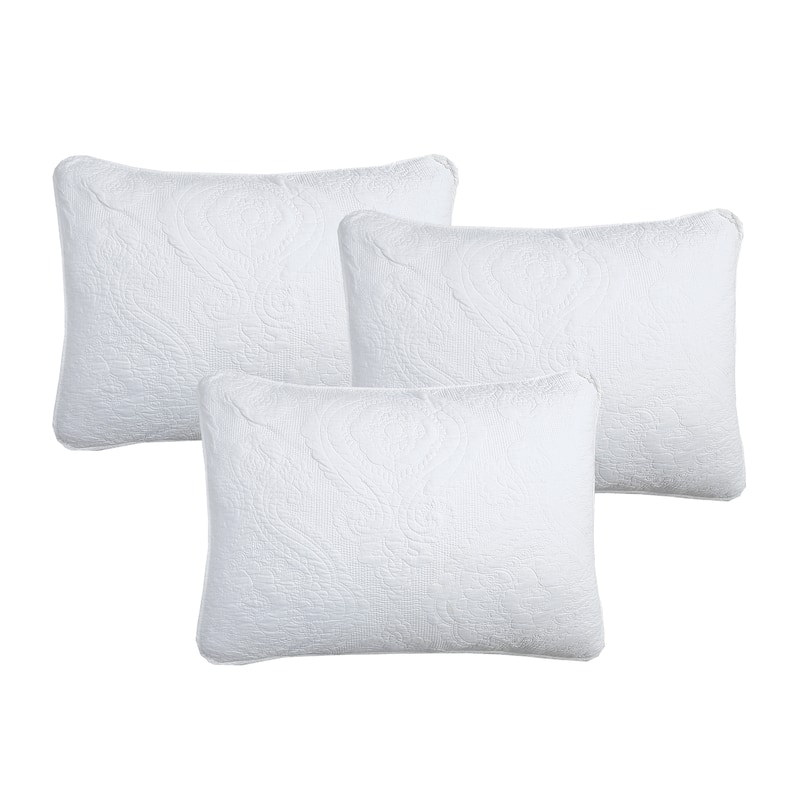 Cozy Line Solid White Chic Brocade Matelasse Medallion Floral 6 Piece Microfiber Daybed Quilt Bedding Set
