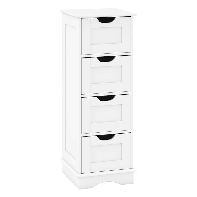 4-Drawer MDF Floor Storage Cabinet with 4 Drawers and Cutout Handles for Bathroom Bedroom Laundry Room - 12" x 12" x 32"