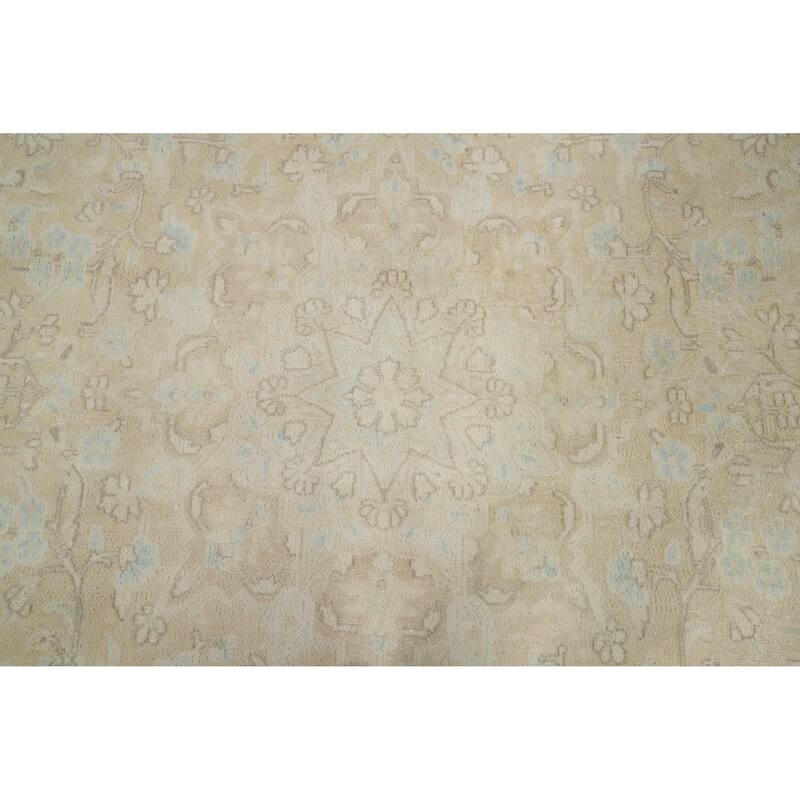 Hand Knotted Oriental 100% Wool Carpet Traditional Floral Beige & Ivories Kerman Area Rug - 14' 4'' X 9' 6''