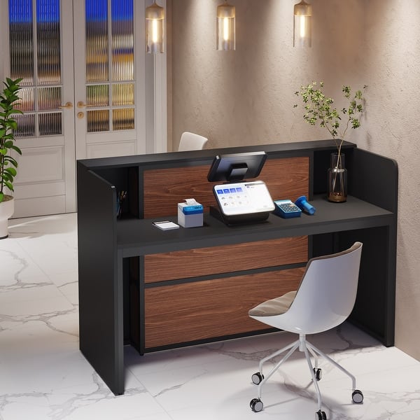 Tribesigns Reception Desk With LED Lights, 63 Inches Front Counter Des