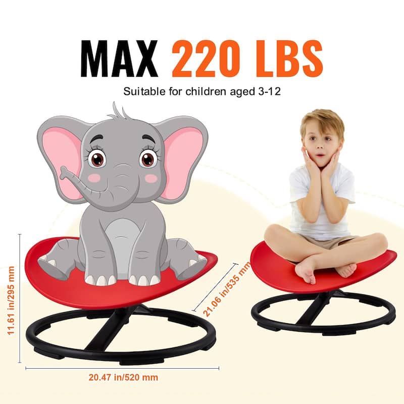 Round Sensory Swivel Chair for Kids with Metal Base and 360 Degree Spin - 21.06” L x 19.88” W x 11.61” H