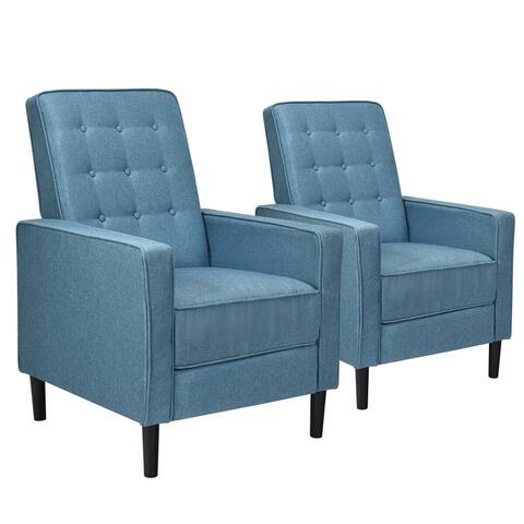 Gymax Set of 2 Push Back Recliner Chair Fabric Tufted Single Sofa w/