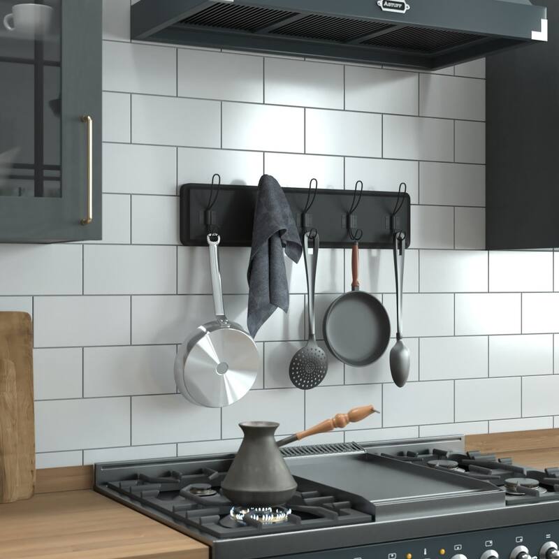 Wall Mounted Storage Rack with Upper Shelf and Storage Hooks - Black
