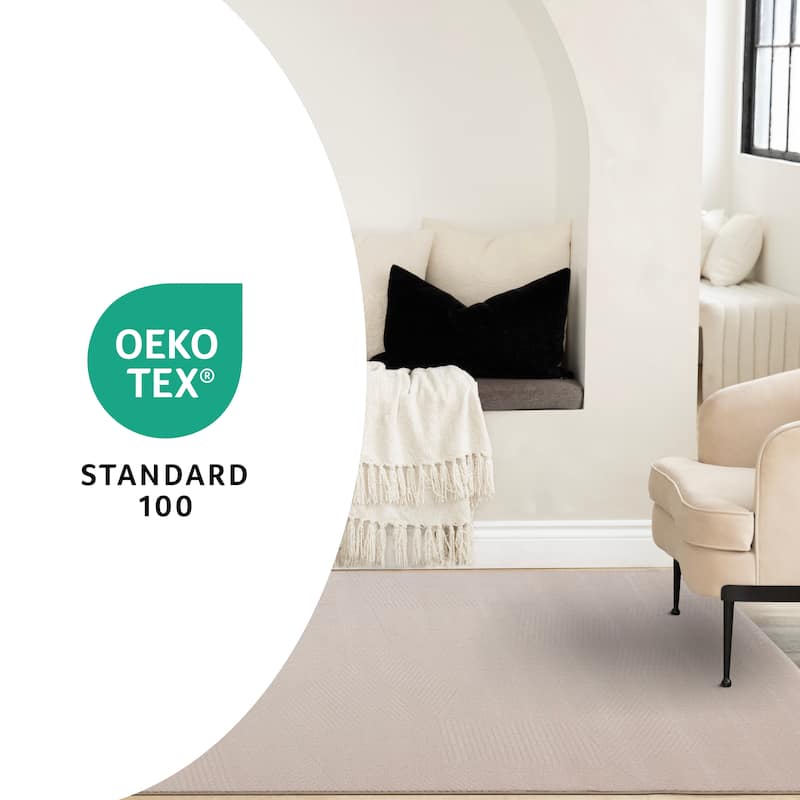 Taupe Striped Geometric Shapes Dense High-Traffic Rug