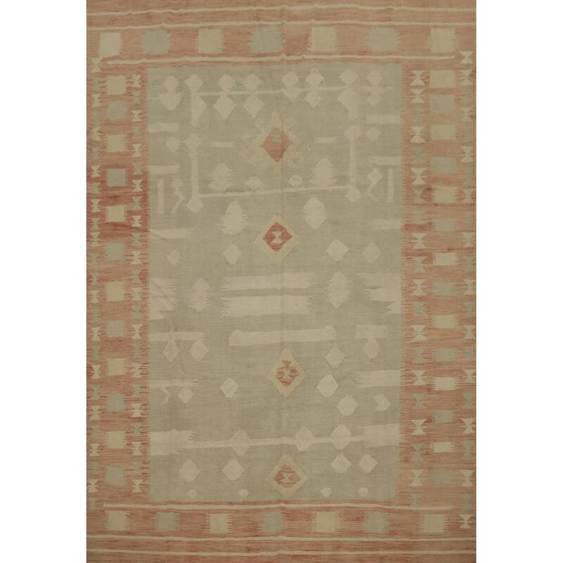 Hand Woven Oriental 100% Wool Carpet Southwestern Tribal Greys & Charcoal Kilim Area Rug - 9' 9'' X 8' 4''