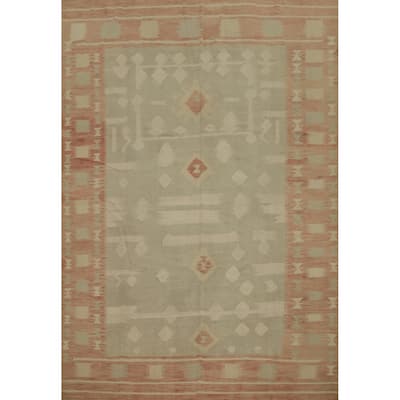 Hand Woven Oriental 100% Wool Carpet Southwestern Tribal Greys & Charcoal Kilim Area Rug - 9' 9'' X 8' 4''