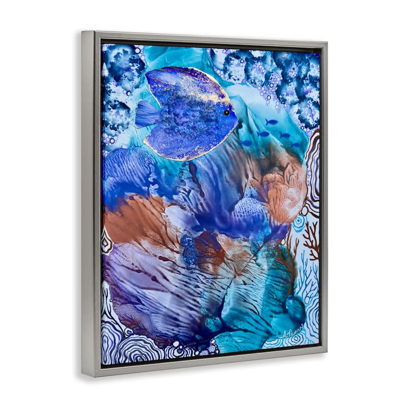 Stupell Underwater Fish Sea Life Framed Floater Canvas Wall Art Design By Amy Tieman