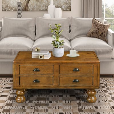 Rectangle Coffee Table, 40-Inch Antique Coffee Table with 4 Drawers,Wood Center Table Tea Table with Rivet Decoration Legs