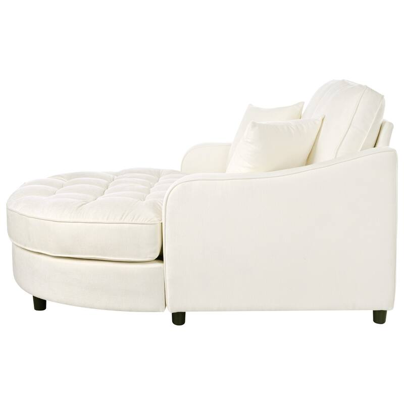 Chenille Chaise Lounge Sofa Bed, Upholstered Sofa Couch with Tufted Backrest and 2 Detachable Pillows for Living Room