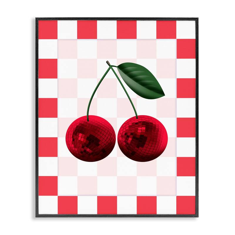 Stupell Disco Cherries on Checkered Framed Giclee Art Design By Marcus Prime - 24 x 30 - Black
