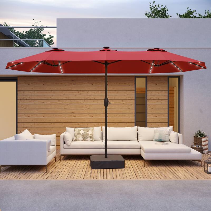 BONOSUKI 15x9ft LED Double-Sided Patio Umbrella Aluminum Large Canopy - Chili Red