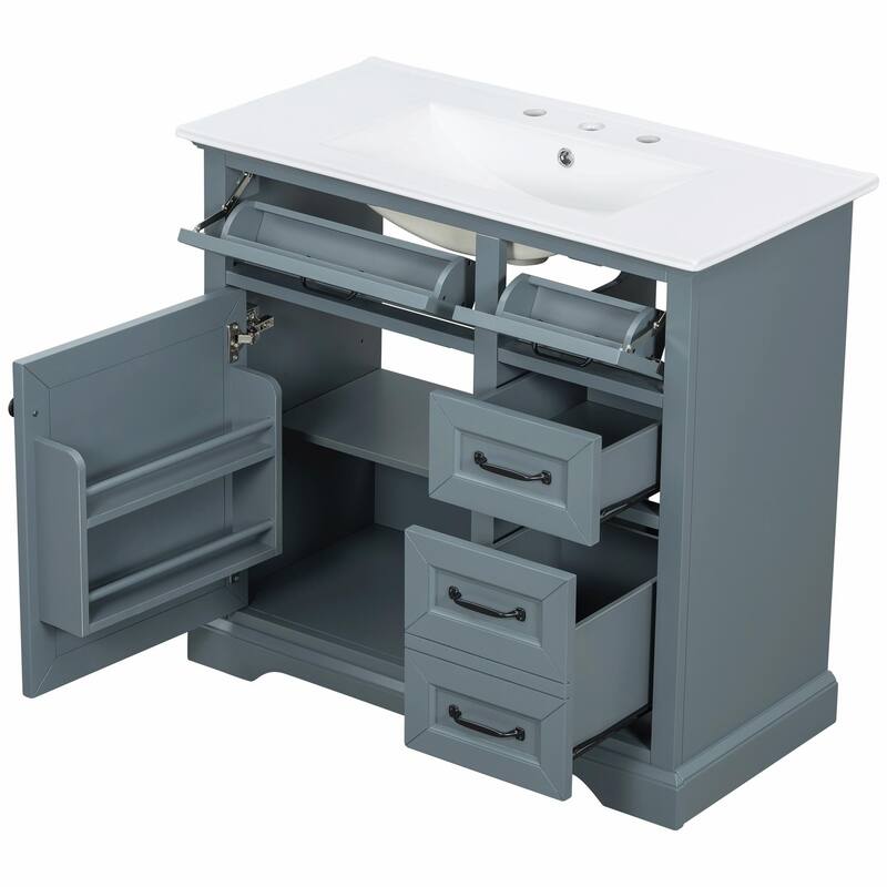 36" Bathroom Vanity with Sink, Tip-out Drawers & Soft-Close Door Hinges
