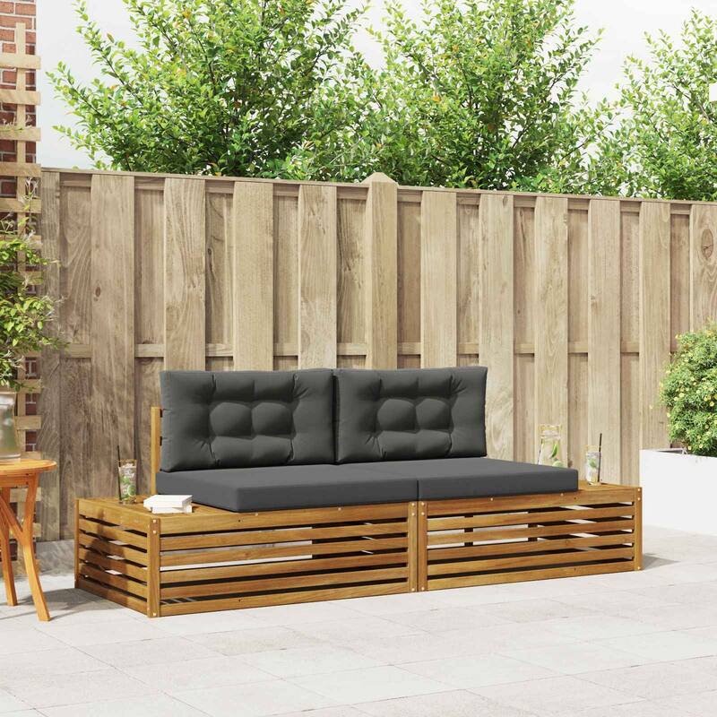 vidaXL Outdoor Sofa Set with Cushion 2 Piece Natural and Anthracite - 90.75 x 32.68 x 28.74 in