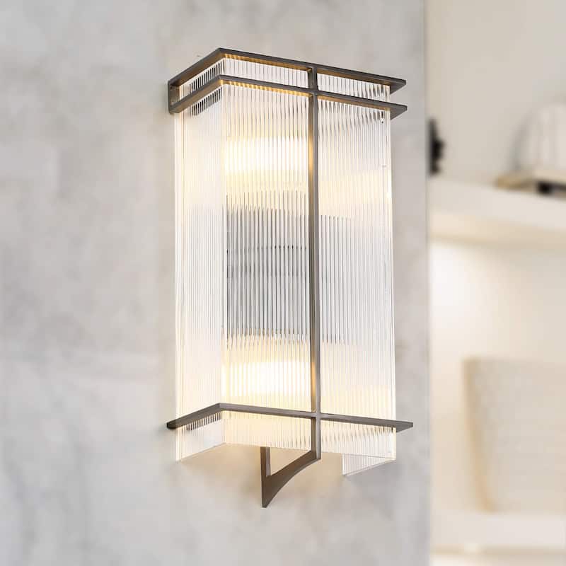 Modern 2-Light Rectangle Wall Sconce Brushed Black Bathroom Vanity Light - W 7.5" x L 15.4" x H 3.9"