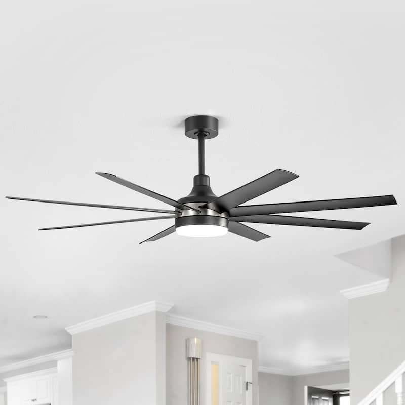 65 Inch Black Large Ceiling Fan with Light Remote(8-Blade)