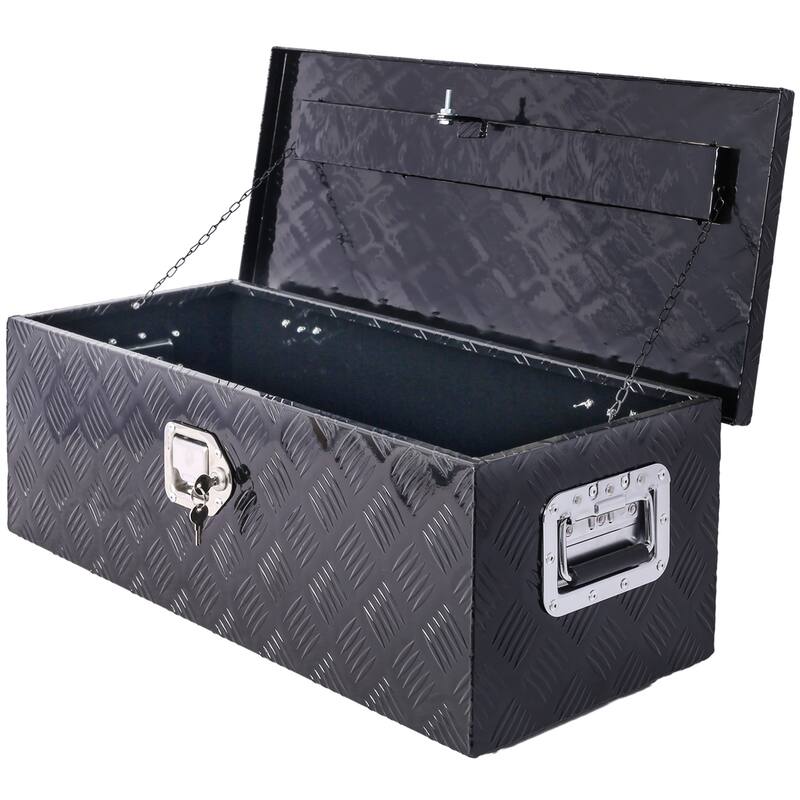 30 Inch Truck Tool Box, Heavy Duty Aluminum Waterproof Tool Box with Lock and Keys, 5 Bar Tread Wide Utility Toolbox,Black
