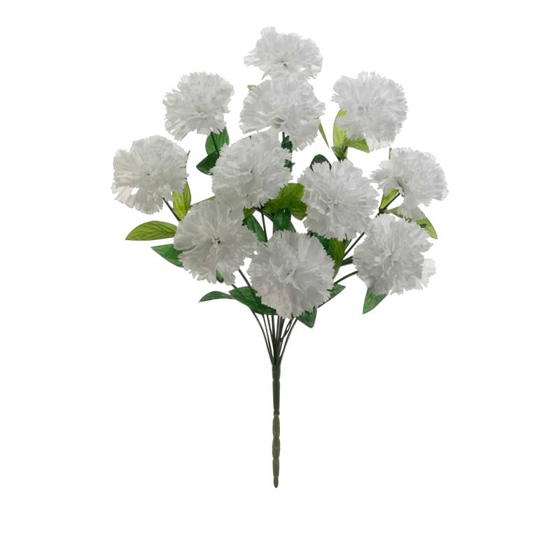 Carnation Artificial Floral Bush Spray - 18" - White