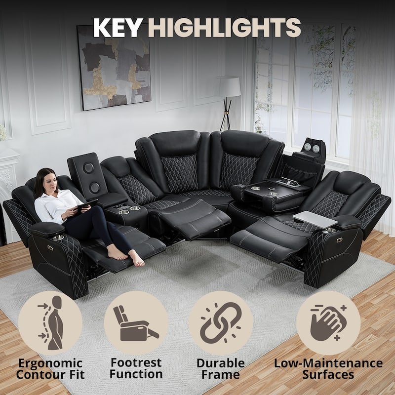Luxury Reclining 5 & 6 Seater Corner Sofa w/ LED, USB, Wireless Charging, Bluetooth & Storage