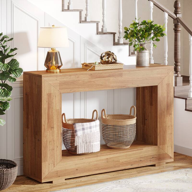 47 Inches Narrow Wood Console Table with Storage - 47.24" W x 29.1" H x 11.81" D - Light Brown