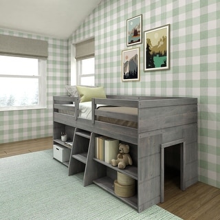Max and Lily Farmhouse Twin Low Loft Bed with 2 Bookcases