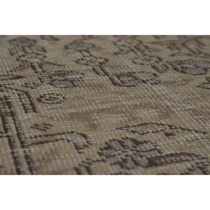 Geometric Tabriz Persian Vintage Rug Hand-Knotted Beige Wool Carpet - 9'1" x 12'4"
