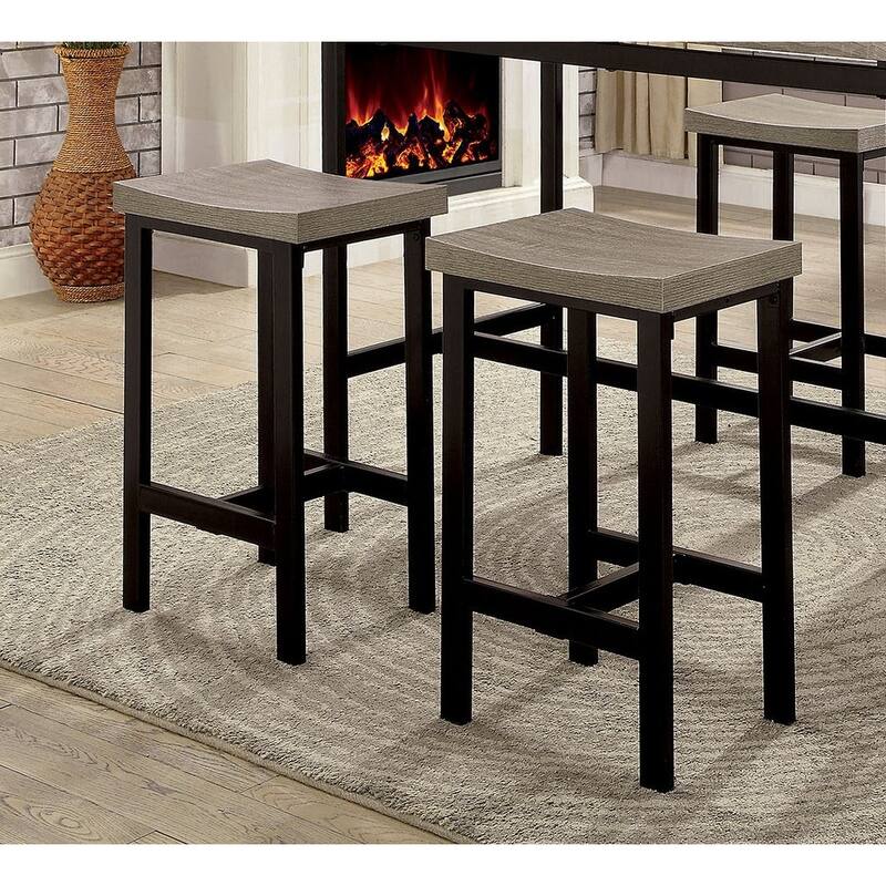 5 Pc Counter Height Table Set Two Tone Design Black Gray Dining Chairs Sturdy Metal Construction PVC Plastic Top Dining