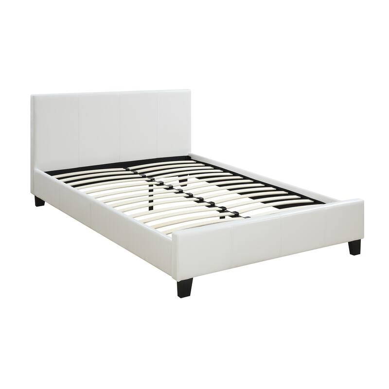 Queen Size White Faux Leather Upholstered Bed Frame with Wooden Legs