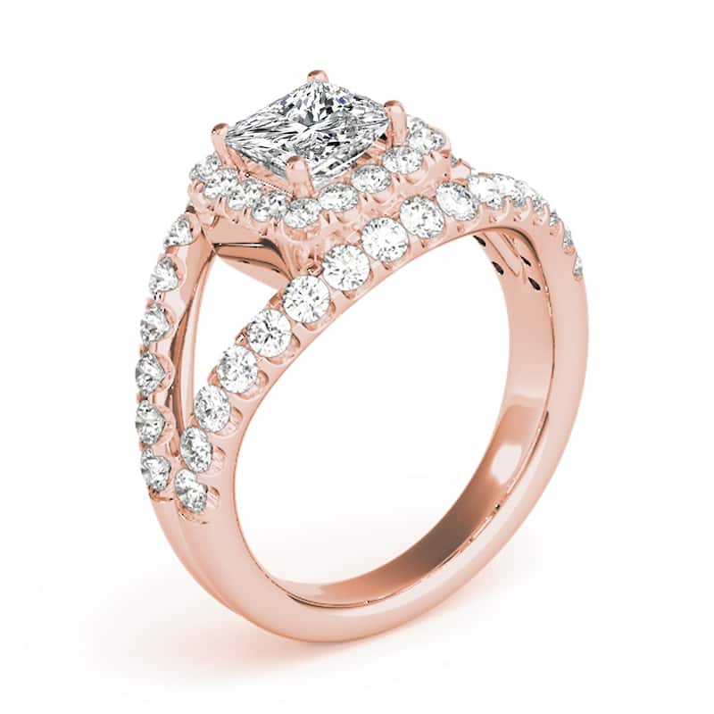 Auriya 14k Rose Gold Lab Grown Princess Diamond Halo Engagement Ring 0.50 to 5.00 ct. tw. (F-G VS)