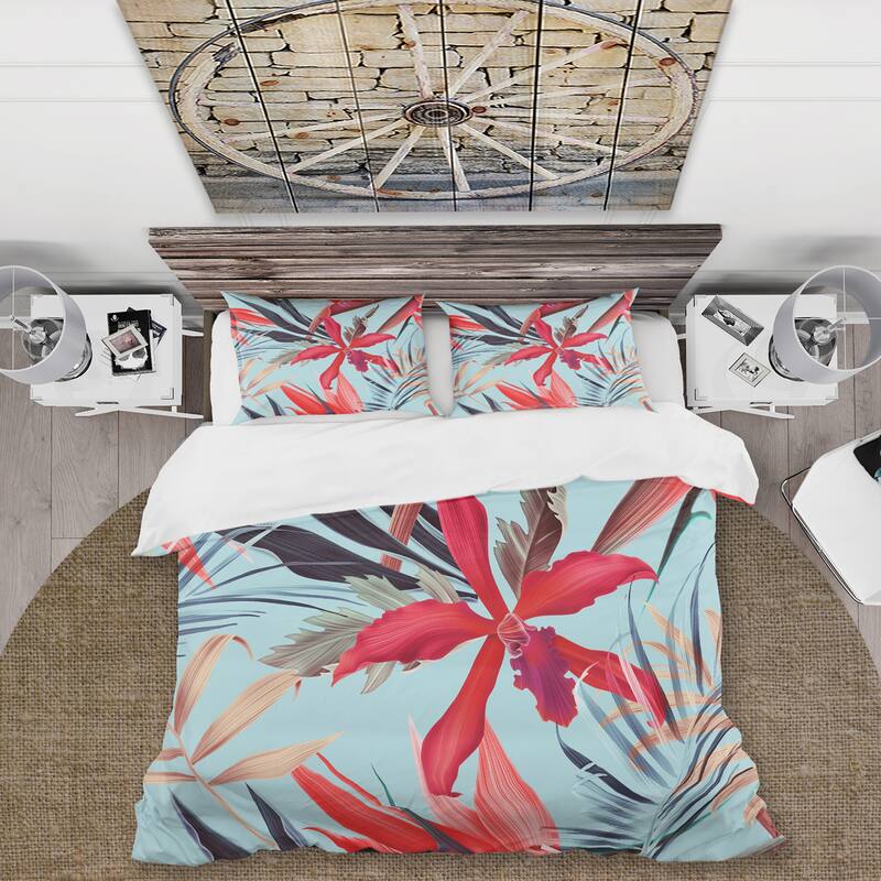 Designart 'Tropical VIntage Flowers V' Traditional Duvet Cover Set