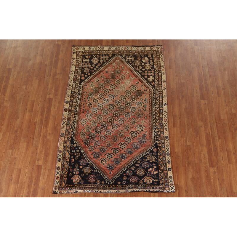 Vegetable Dye Shiraz Persian Antique Area Rug Hand-knotted Wool Carpet - 4'10"x 7'7"