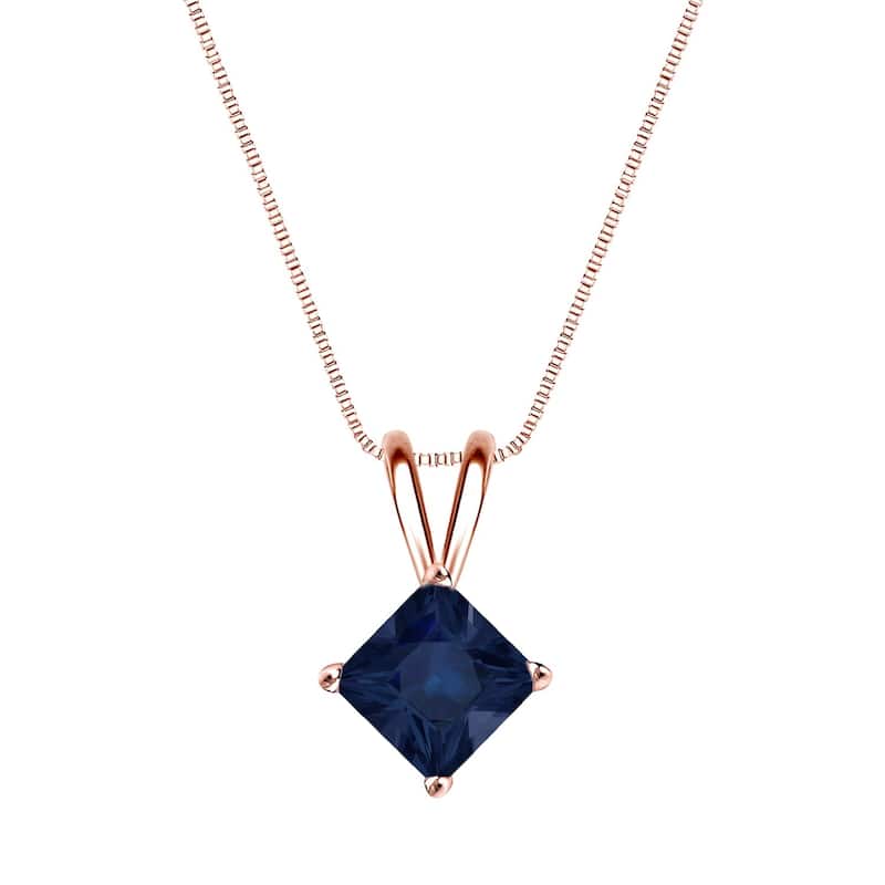 Auriya 14k Gold Princess-cut Sapphire Solitaire Necklace 1ct TW - Rose