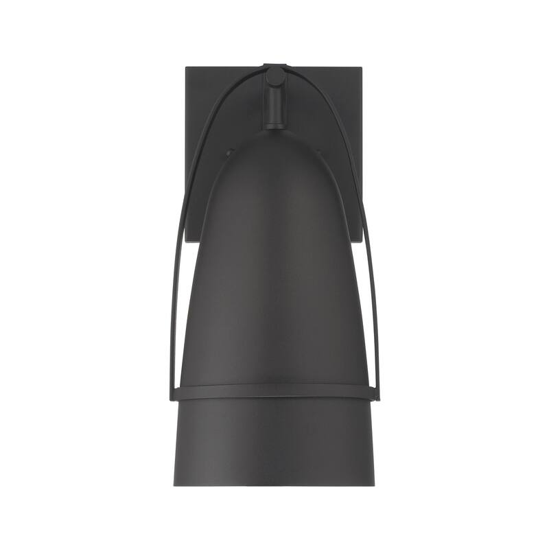 Rue 14 in. 1-Light Black Modern Outdoor Wall Lantern with Dark Sky Metal Shade