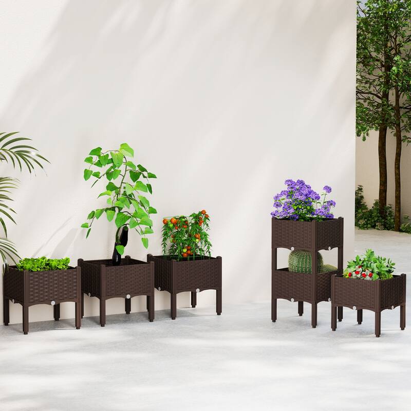 Outsunny Plastic Raised Garden Bed with Legs, Self Watering Elevated Planter Boxes with Drainage Holes and Plugs