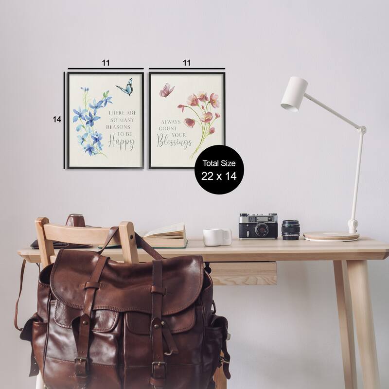 Stupell Inspiring Words with Florals Framed Giclee Art Design By Tava Studios (Set of 2)