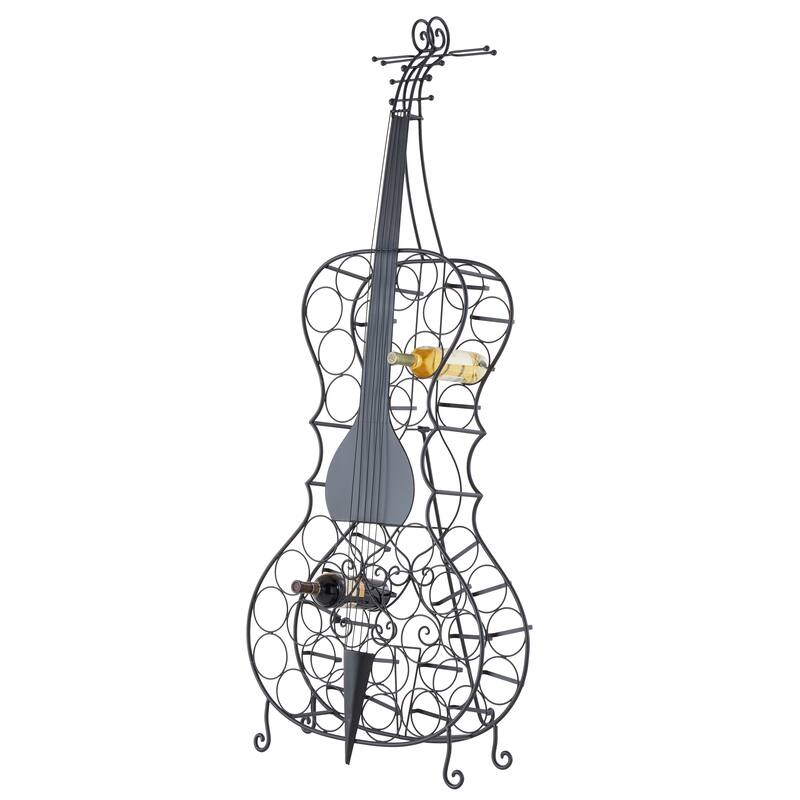 Metal Cello 26 Bottle Standing Wine Rack - Black - Roche River Decor - 27"W, 68"H - Black