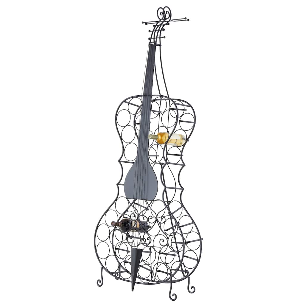 Metal Cello 26 Bottle Standing Wine Rack - Black - Roche River Decor - 27"W, 68"H