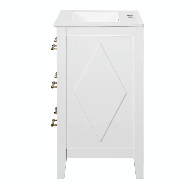 24" Bathroom Vanity with Ceramic Sink Combo, Free-Standing Single Vanity Set with 3 Drawers