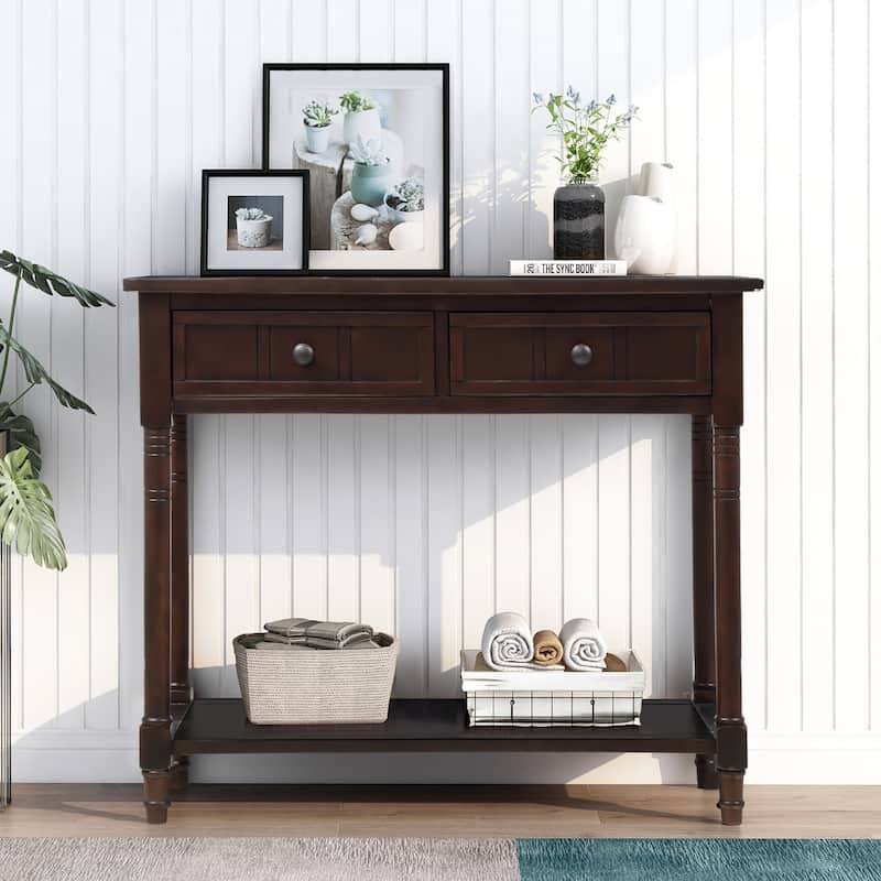 Traditional Console Table with 2-Drawers and Bottom Shelf