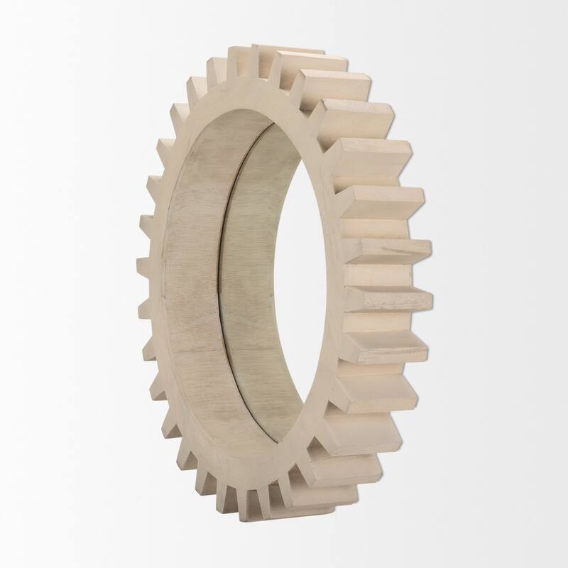 Sterling Off-White Solid Wood Frame Round Cog Mirror
