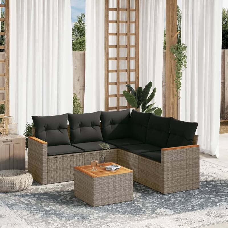 vidaXL Garden Sofa Set Black - Gray Large With table