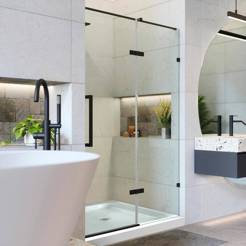 Frameless Clear Tempered Shower Glass Door with Shower Base Kit