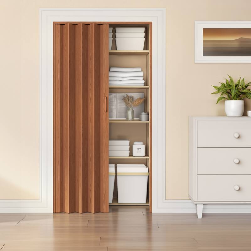 Home Studio PVC Foldable Accordion Door, Space-Saving, Room Divider Door - 32-Walnut
