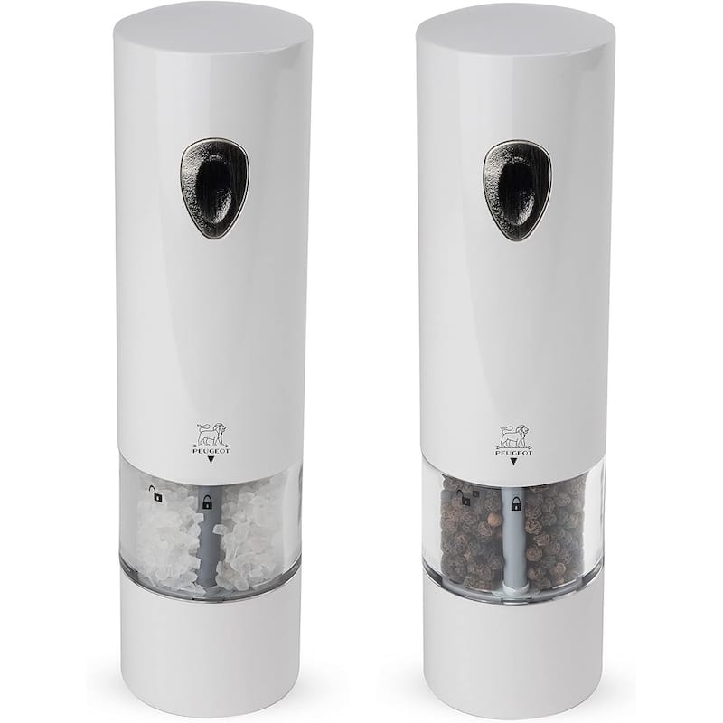 Peugeot PHENIX White Lacquered Stainless Steel Electric Adjustable Salt & Pepper Mill Gift Set, 8-inch - White - 2 Piece