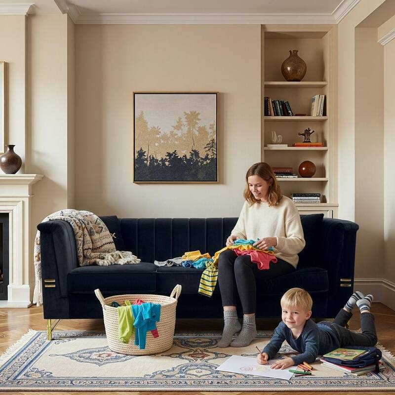 Chesterfield Velvet Button Tufted Sofa, Luxury 3-Seater Couch with 2 Pillows