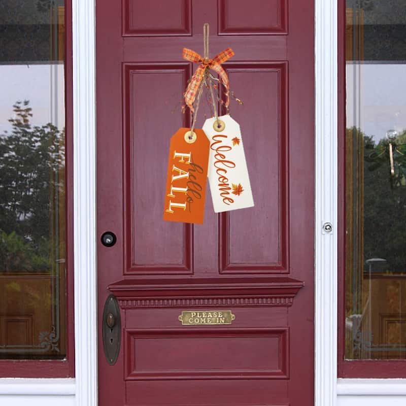 Glitzhome 24"H Hello Fall Give Thanks Wooden Door Hanger Thanksgiving Decor