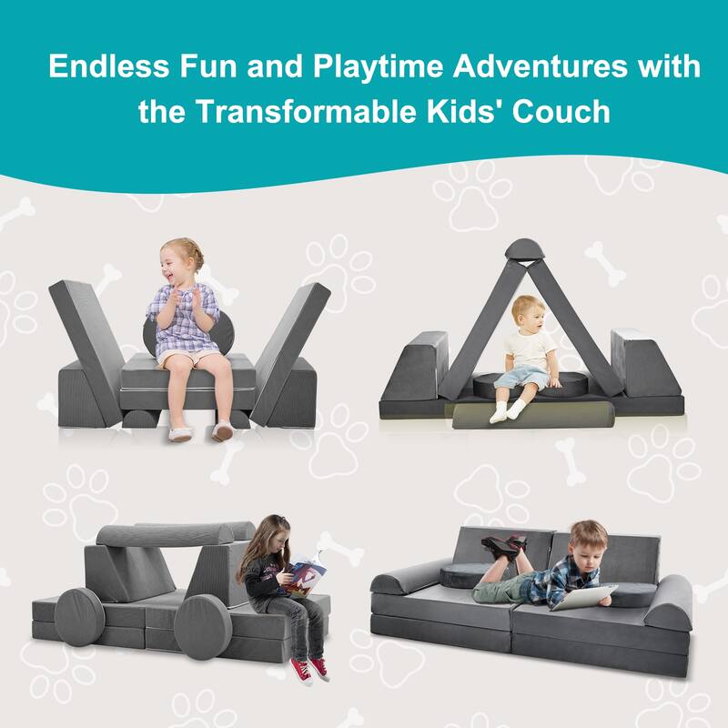 DoCred Kids Play Couch Sofa Set, Modular Toddler Sofa, Grey
