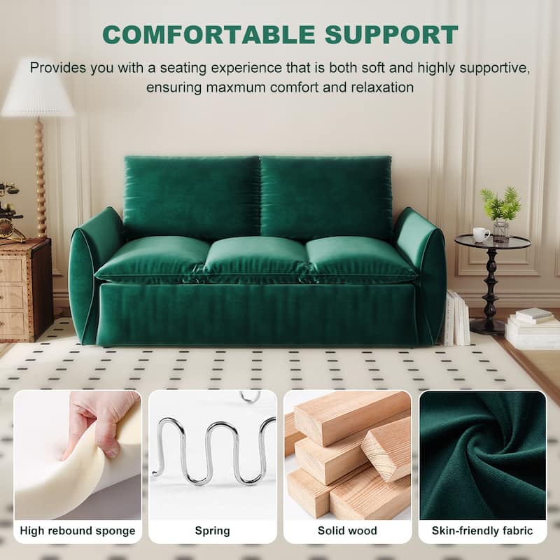 Velvet Loveseat Daybed, Pull Out Sofa Bed with Blanket Set, 3-Seat Convertible Sleeper Sofa with 2-in-1 Pillow