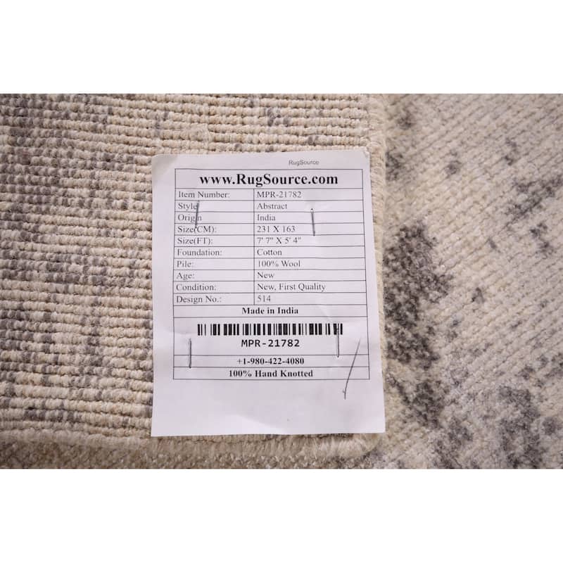 Abstract Contemporary Area Rug Hand-Knotted Oriental Wool Carpet - 5'4"x 7'7"