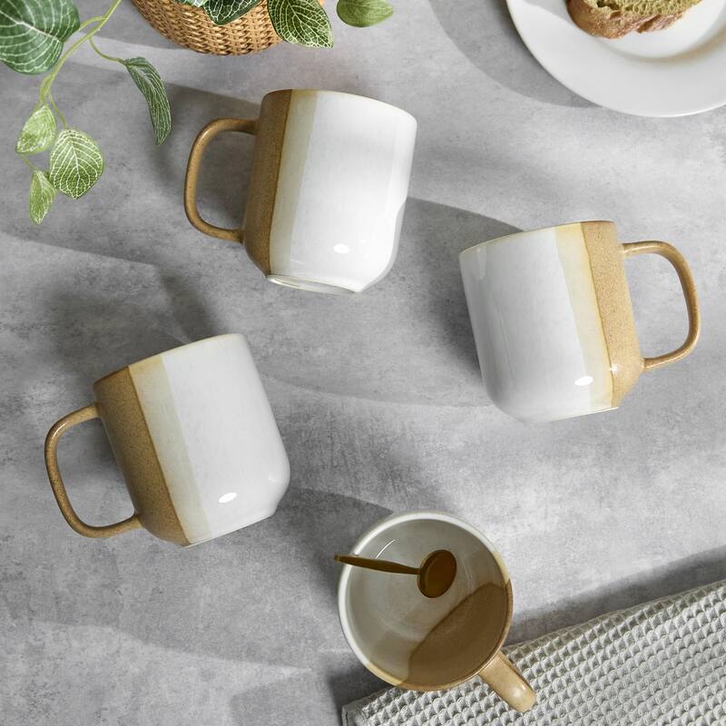 Sango Phoebe Caramel/White Coffee Mugs Set of 4, 15 oz Ceramic Cups